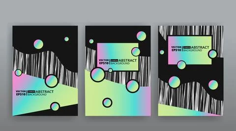 Abstract page templates set, retro wave creative hipster, neon and gradient c Stock Illustration