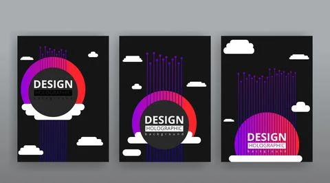 Abstract page templates set, retro wave creative hipster, neon and gradient c Stock Illustration