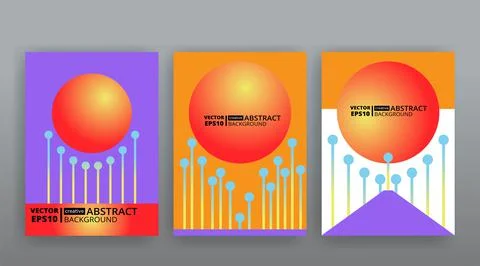 Abstract page templates set, retro wave creative hipster, neon and gradient c Stock Illustration