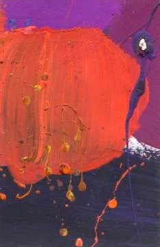 Abstract pained canvas. Red effect acrylic splashes. Hand drawn watercolor br Stock Photos