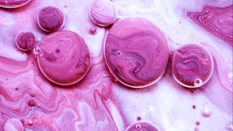 Abstract paint bubbles merging in swirling liquid pink fusion. Video stock 342356663