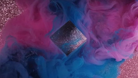 Abstract paint explosion splash mix ink flow cube Stock Footage 303843465