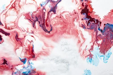 Abstract paint mixture with random pattern, red blue and white, fluid trails, Illustrazione stock