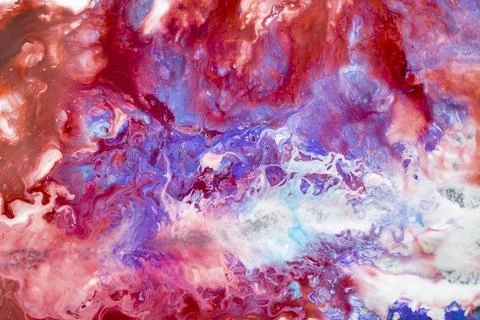 Abstract paint mixture with random pattern, red blue and white, fluid trails Stock Photos