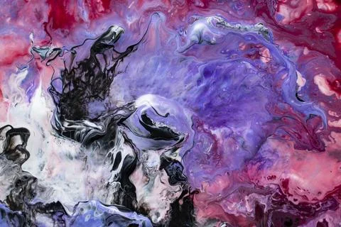 Abstract paint mixture with random pattern, red, blue, purple, black and wh.. 库存照片