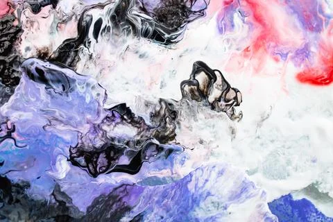 Abstract paint mixture with random pattern, red, blue, purple, black and wh.. Stock Photos