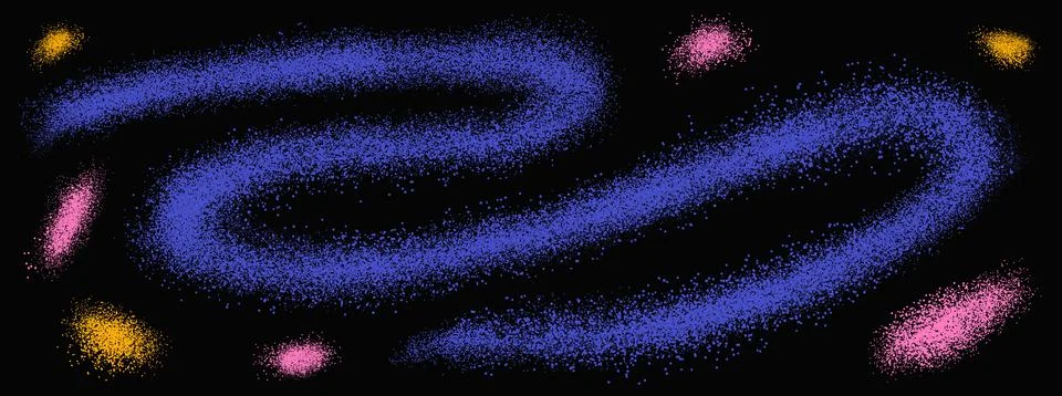 Abstract paint set with a blue squiggle and pink flecks. Nonfigurative marks Stock Illustration