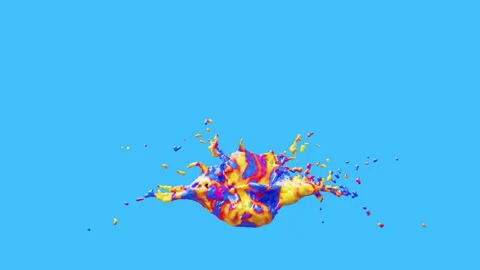 Abstract paint splash with droplets on withe background. 3d Illustration. Stock Footage 152528729