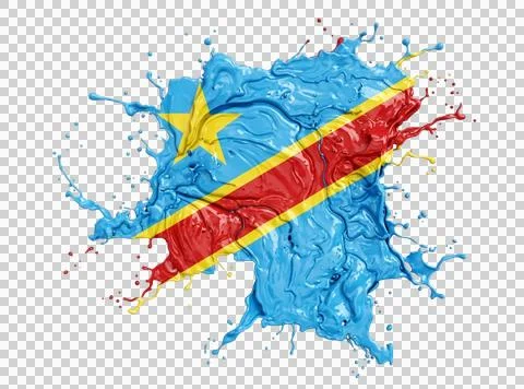 Abstract paint splash map of Democratic Republic of Congo with flag colors .. Stock Illustration