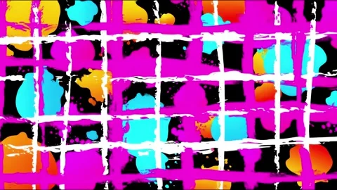 Abstract Painted Grid Background With White Lattice on Neon Blocks Stock Footage 315513049
