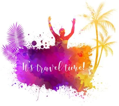 Abstract painted grunge splash shape with silhouettes. Travel concept - party Stock Illustration