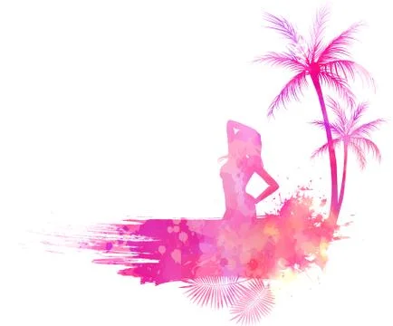 Abstract painted grunge splash shape with silhouettes. Travel concept - party Stock Illustration