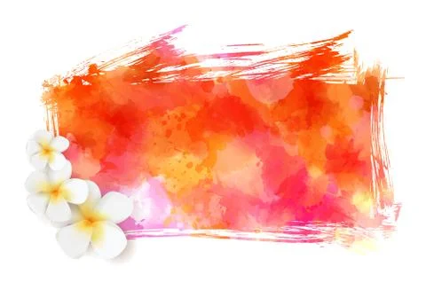 Abstract painted splash shape with silhouettes. Travel concept - tropical flo Stock Illustration