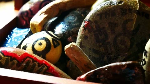 Abstract painted Viking drawing patterned spiritual stones colourful hobby Stock Footage 158932986