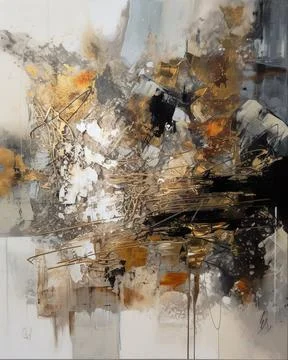 Abstract painting featuring a combination of gold, white and gray tones Stock Illustration
