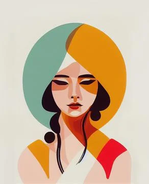 Abstract painting of japanese woman, beautiful Chinese girl, modern art Stock Illustration