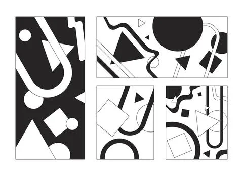 Abstract paintings with geometric pattern bw 2D line cartoon object set Stockillustratie