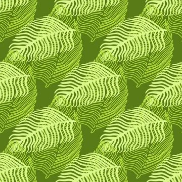Abstract palm leaf seamless pattern with hand drawn foliage print. Simple Jun Illustrazione stock