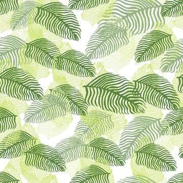 Abstract palm leaf seamless pattern with hand drawn foliage print. Simple Jun Illustrazione stock
