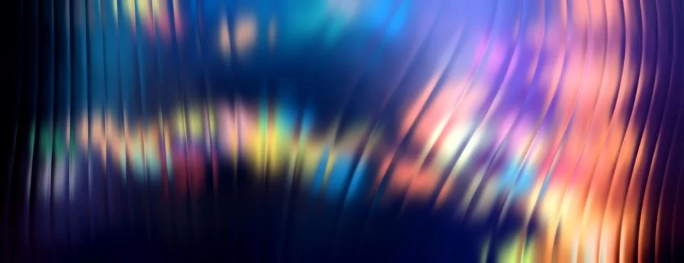 Abstract panoramic background with glowing neon lights reflecting on a glos.. Stock Illustration