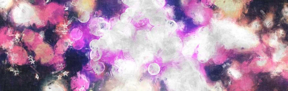 Abstract panoramic painted background. Bright glowing pink and purple bokeh.. Stock Illustration