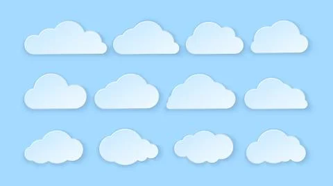 Abstract paper clouds set. Paper clouds on blue background. Vector illustrati Illustrazione stock