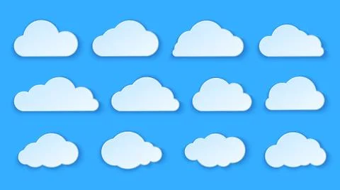 Abstract paper clouds set. Paper clouds design on blue background. Vector ill Stock Illustration