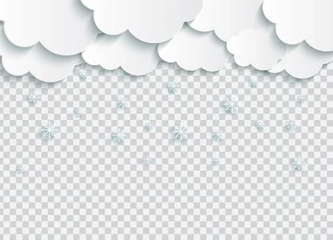 Abstract Paper Clouds with Snowflakes on Transparent Vector Illustration Stock Illustration