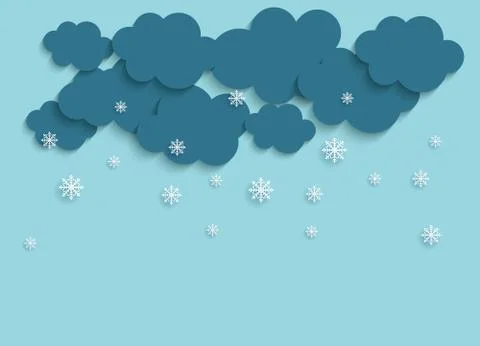 Abstract Paper Clouds with Snowflakes Vector Illustration Stock Illustration