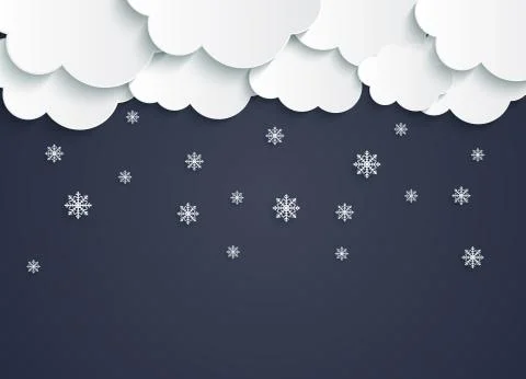 Abstract Paper Clouds with Snowflakes Vector Illustration Stock Illustration