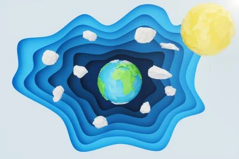 Abstract paper cut background with Earth concept. Paper carving effect with Stock Illustration