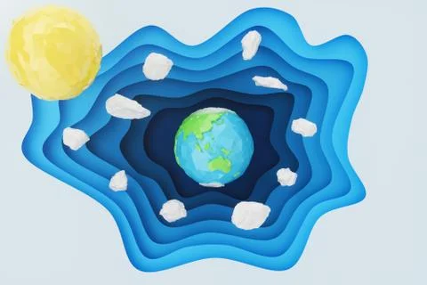 Abstract paper cut background with Earth concept. Paper carving effect with Stock Illustration