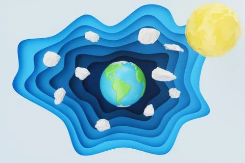 Abstract paper cut background with Earth concept. Paper carving effect with Stock Illustration