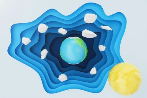 Abstract paper cut background with Earth concept. Paper carving effect with Stock Illustration