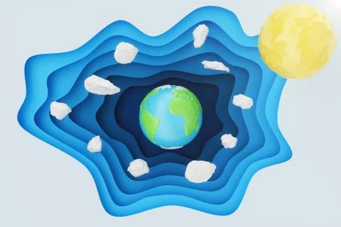 Abstract paper cut background with Earth concept. Paper carving effect with Stock Illustration