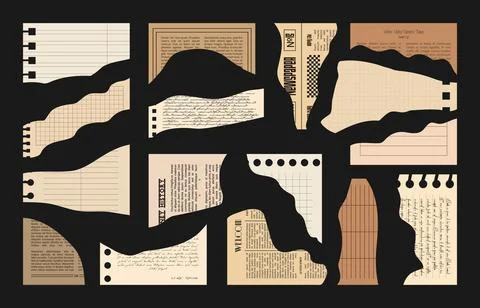 Abstract Paper cut shapes for Collage. Pieces of vintage newspapers, old book Stock Illustration
