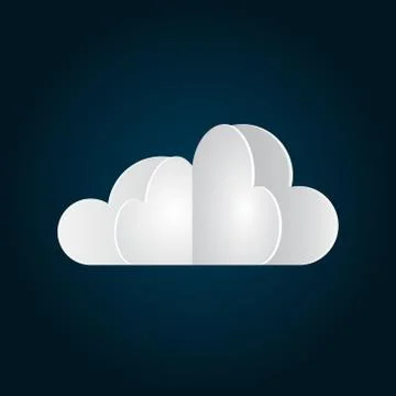 Abstract paper cut white cloud on dark background. Illustrazione stock