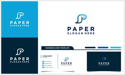 Abstract paper with letter P initial logo concept and business card template Stock Illustration