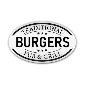 Abstract paper logo label with text traditional Burgers pub and grill, vector Illustrazione stock