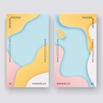 Abstract papercut design posters with soft pastel colors Illustrazione stock