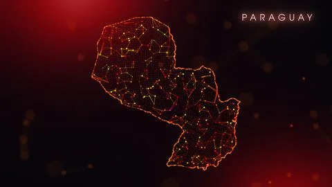 Abstract Paraguay Map Digital Network Background With Red And Orange Plexus.. イラスト素材
