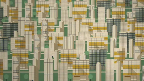 Abstract parallax cityscape animation flat graphic design buildings Stock Footage 223320224