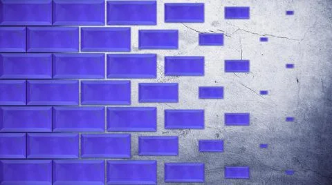 Abstract parallel rows of blue bricks appear in front of white and blue concrete Stock Illustration
