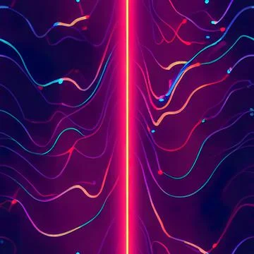 Abstract parallel straight and curved lines, neon purple and pink pallete. Stock Illustration