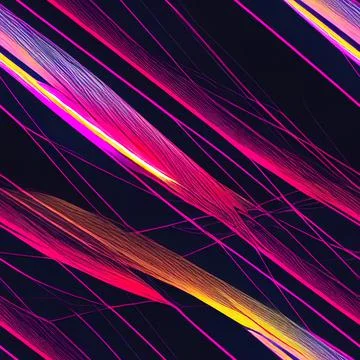 Abstract parallel straight and curved lines, neon purple and pink pallete. Stock Illustration