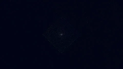 Abstract particle cloud forming geometric cube in dark space background footage Stockbeeldmateriaal 332108189