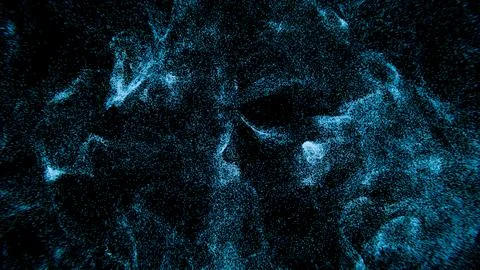 Abstract Particle Cloud in Motion with Neon Blue Effect on Black Background Stock Illustration