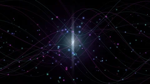 Abstract particle light beam moving horizontally across dark digital space .. Vidéo 345896407