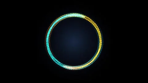 Abstract particle ring with glowing blue and gold colors rotating on dark b.. Video stock 345003545