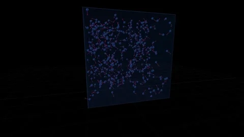 Abstract Particle Simulation Rotating Inside a Transparent Blue Glass Cube Stock Footage 335861181